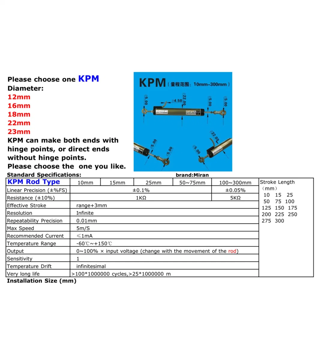 Miran Kpm18 Hall Effect 100mm Resistive Linear Position Sensor